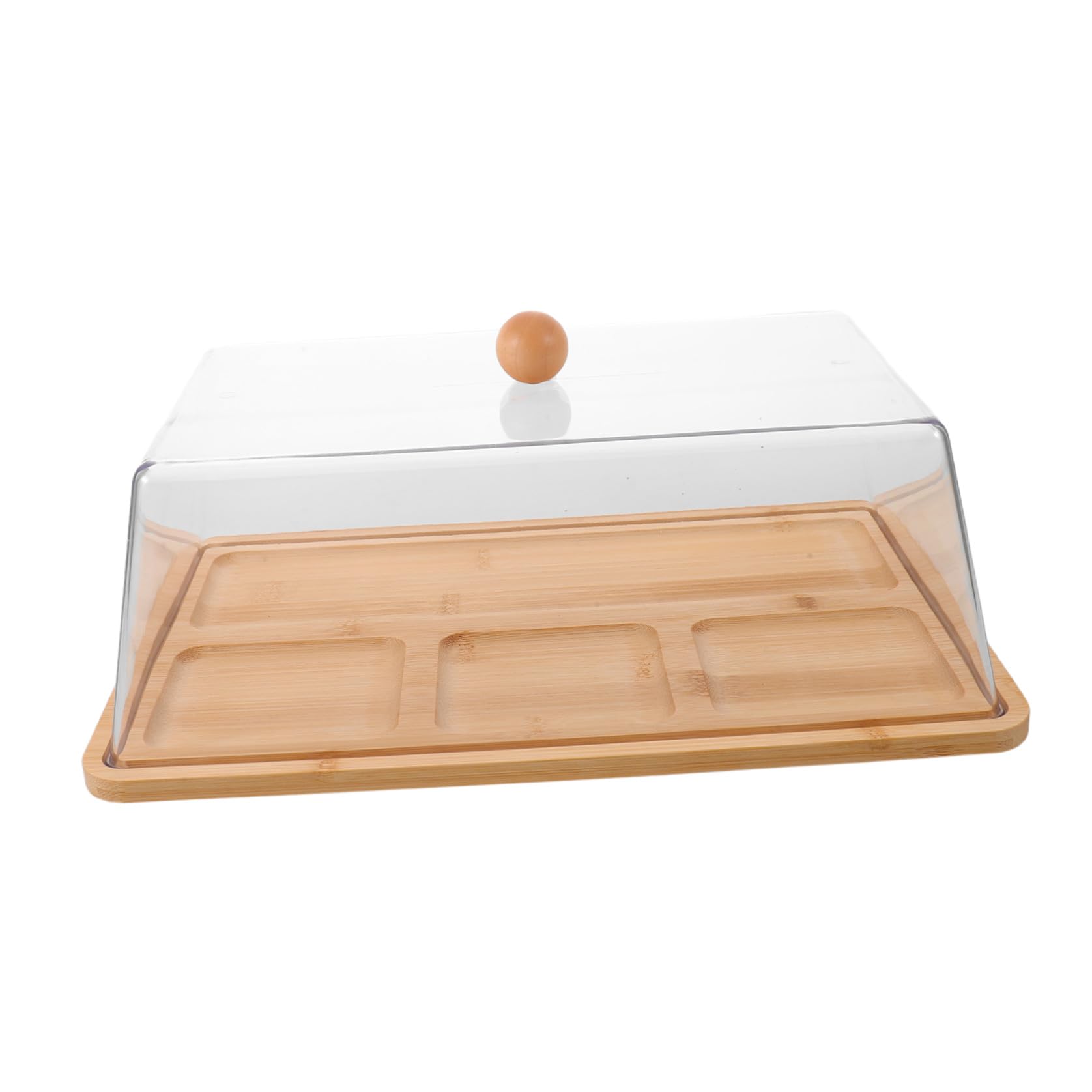 ABOOFAN Soporte Expositor de Bambú para Pasteles con Tapa Acrílica 35, 5 Cm