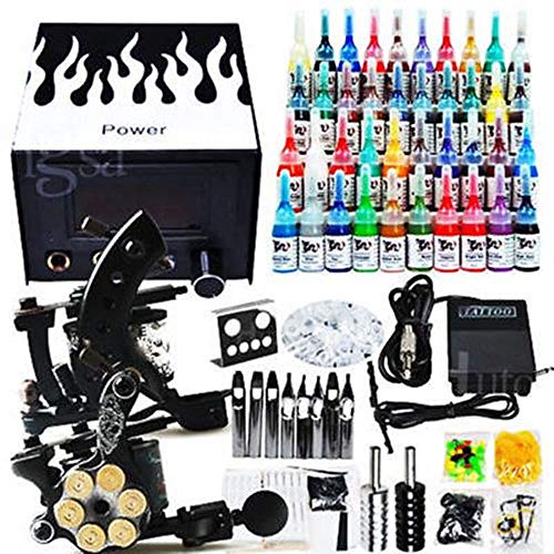 Preisvergleich Produktbild Komplett Tattoomaschine Set Machine Stigma 2 rutschfeste professionelle Tattoos Griffstücke / 50 Tattoo sterile Nadeln / hochwertiges Tattoo Netzgerät / Tattoomaschine Farben (40 Farben) Gun Fußschal