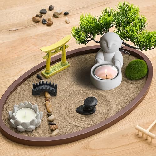Image of Buddha Statues with Candle Holder Zen Monk Candle Holder Zen Monk Buddha Statue Praying Sculptures Ornament for Wealth Good Luck Feng Shui Decor Home Office Car Decoration