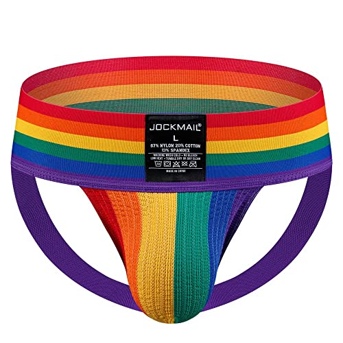JOCKMAIL Mens Briefs Jockstrap Athletic Supporter Men Jockstrap Rainbow Men Sport Underwear Jockstrap for Gym Sport