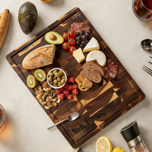 Tabla de cortar de madera nogal con surco para jugos 43x30 cm miniatura 7