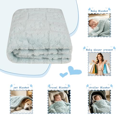 Image of 5 Pcs Baby Blanket Flower Checkerboard Ultra Soft Gift-Ready Plush for Newborns, Nursery & Stroller 30 inchx40 inch Pink Blue Gray Light Brown Purple