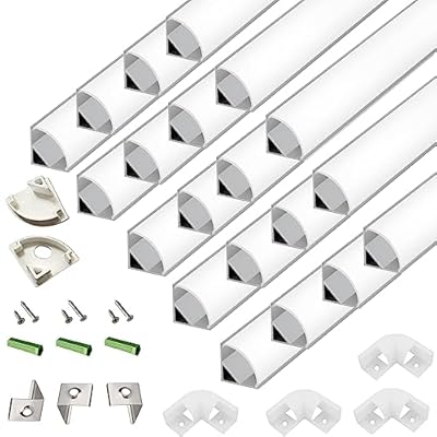 THMOOTHER 20-Pack 3.3FT 1Meter V Shape LED Strip Aluminum Channel Diffuser System, Extruded Alu Track Milky Cover with Corner Connector and Mounting Kit,Easy Cut and Installed Curved Lens Profile