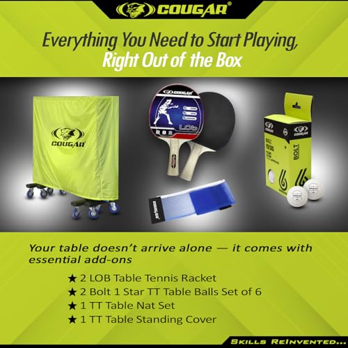 Image of COUGAR Carbon Table Tennis Table, 25mm ISI Marked Laminated Top, Heavy-Duty 2x2 Frame, 100mm Wheels with Lock, Powder-Coated Pipe, Ideal for Home, School, and Club Play