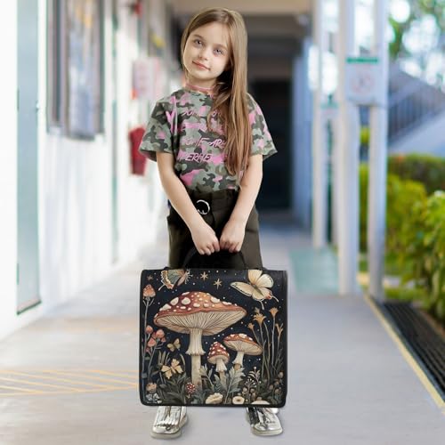 Image of 3 Ring Zipper Binder with Shoulder Strap Mushrooms Flowers Butterflies (2) 1.5 inch Binders Keeper Large Capacity Multi Pockets for School Office Supplies