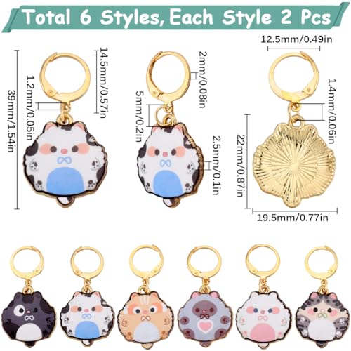 SUNNYCLUE 12Pcs 6 Styles Cute Knitting Markers Cat Stitch Marker Enamel Alloy Planner Charms Metal Knit Locking Crochet Markers for Knitting Crocheting Weaving Sewing Quilting Jewelry Making Supplies - Image 2