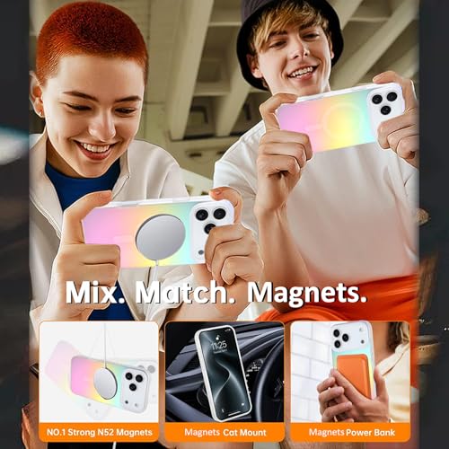 Image of AIGOMARA Magnetic for iPhone 17 Pro Case [Compatible with Magsafe] [Fluorescent Holographic Iridescent] Slim Shockproof Matte Protective iPhone 17 Pro Cover for Women Girls 6.3 Inch