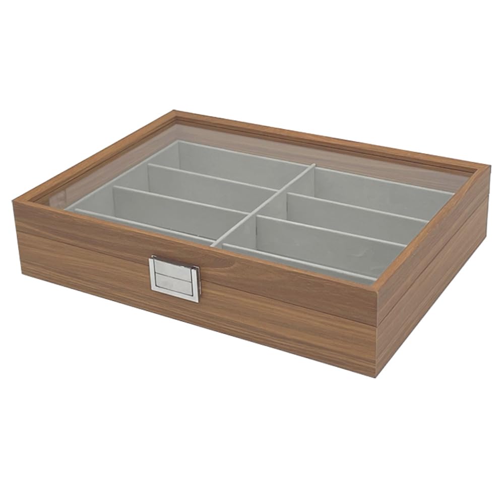Brillenbox Aus Holz Mit 8 Fächern – Transparentem Deckel, Für Sonnenbrillen & Schmuck