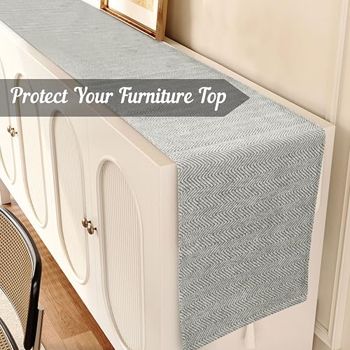 Oveesha Modern Off White Table Runner 72 Inches Long Geometric Striped Pattern Kitchen Table Runner Bedroom Furniture Top Cover Dresser Scarf Dining Room Table Topper Washable Chenille Cloth Table Runner thumb #4