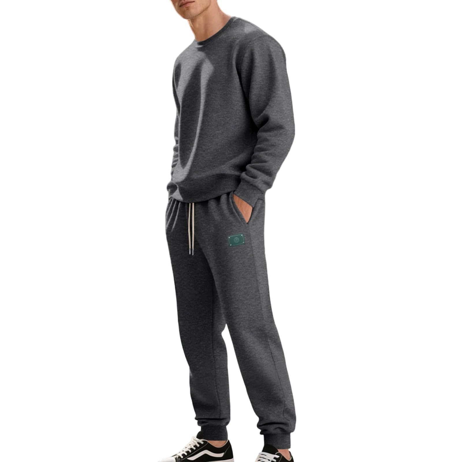 Pratico set di abbigliamento sportivo da uomo in poliestere a due pezzi, taglio ampio, per allenamento ad alta intensità e uscite casual, con più scomparti, tuta invernale per salotti da
