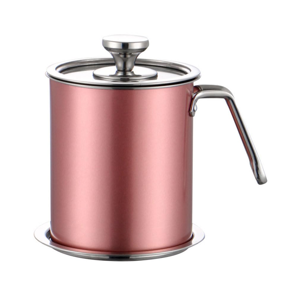 Contenitore per olio con colino e coperchio, 1,9 l, rosa, per conservare olio per friggere, manico facile da impugnare, filtro grasso da cucina
