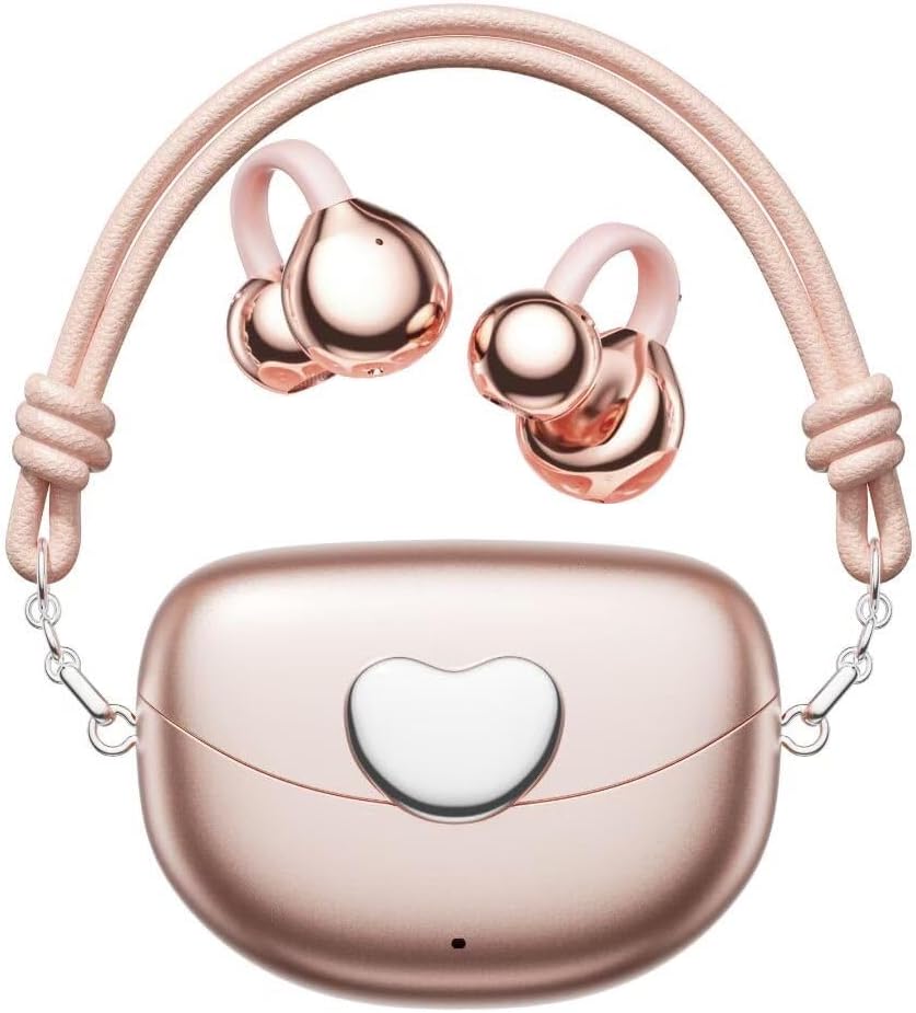 Wireless Bluetooth Earphones Open Headphone with Chic Handbag Charging Case – IPX7 Waterproof, 24H Playtime, Superior Sound Quality for Sports Compatible for Android iOS (Pink)