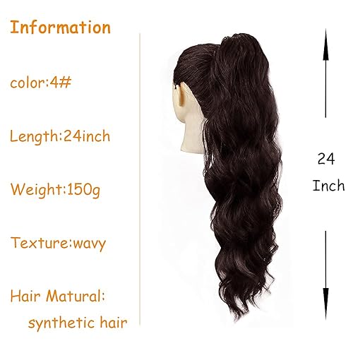 Miniatura 2 de Kethbe 24 pulgadas largo Cuerpo onda Ponytail extensión del pelo sintético, resistente al calor, cordón para envolver pelo ondulado extensiones para