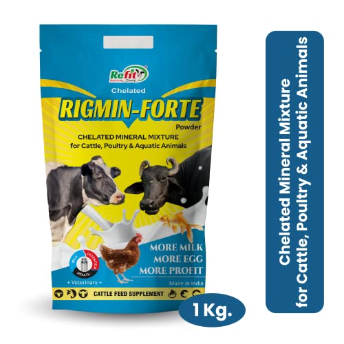 Image of REFIT ANIMAL CARE Chelated Mineral Mixture for Cow, Buffalo, Goat, Pig, Broiler, Cattle, and Livestock Animals - Enhances Milk Production, (1kg Pouch) - Rigmin-Forte