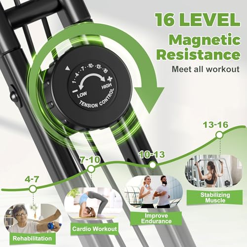Image of Caromix Folding Exercise Bike, 5 in 1 Stationary Bike with 16-Level Adjustable Magnetic Resistance, 330LB Capacity Indoor Workout Bike, Foldable Exercise Bike for Seniors and Adult