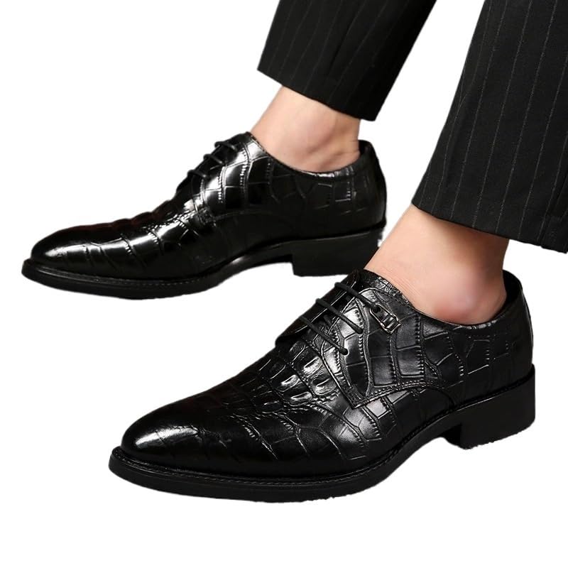 Top Grain Leather Lace-Up Men Shoes Business Formal Dress Shoes Genuine British Style Pointed Toe Crocodile Pattern2