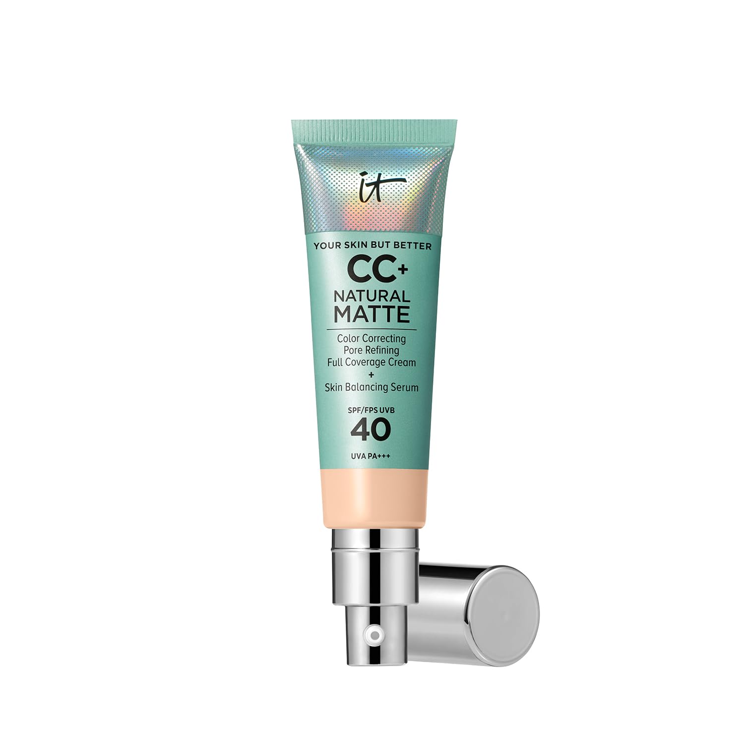 IT Cosmetics Your Skin But Better CC+ Cream Natural Matte LSF 40, 32 ml, Glanz reduzierende, farbkorrigierende und pflegende Foundation mit LSF 40, Getönte Gesichtscreme