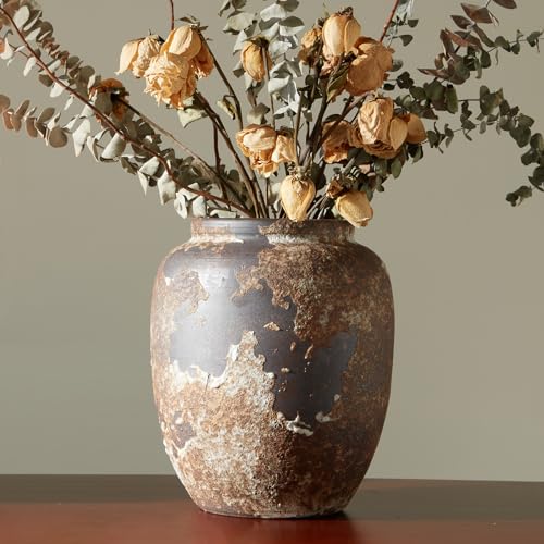 Rustic Vase for Home Decor, Farmhouse Terracotta Vases, Stone Vases, Large Vases for Living Room Decor, Rustic Flower Vase Decoration for Living Room