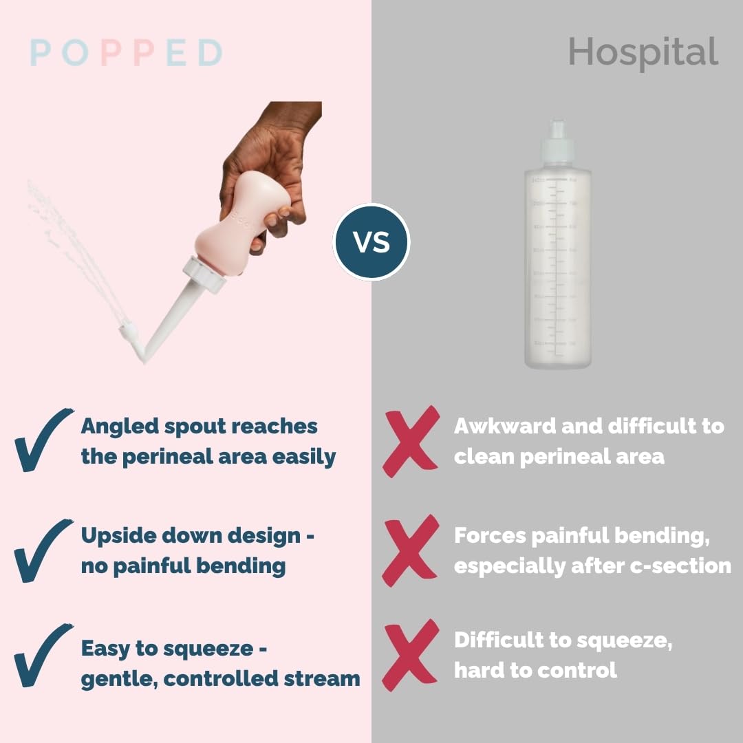 Popped Botella Peri para el cuidado posparto | Bidé portátil de viaje para limpiar después del nacimiento (rosa, 10 fl oz)