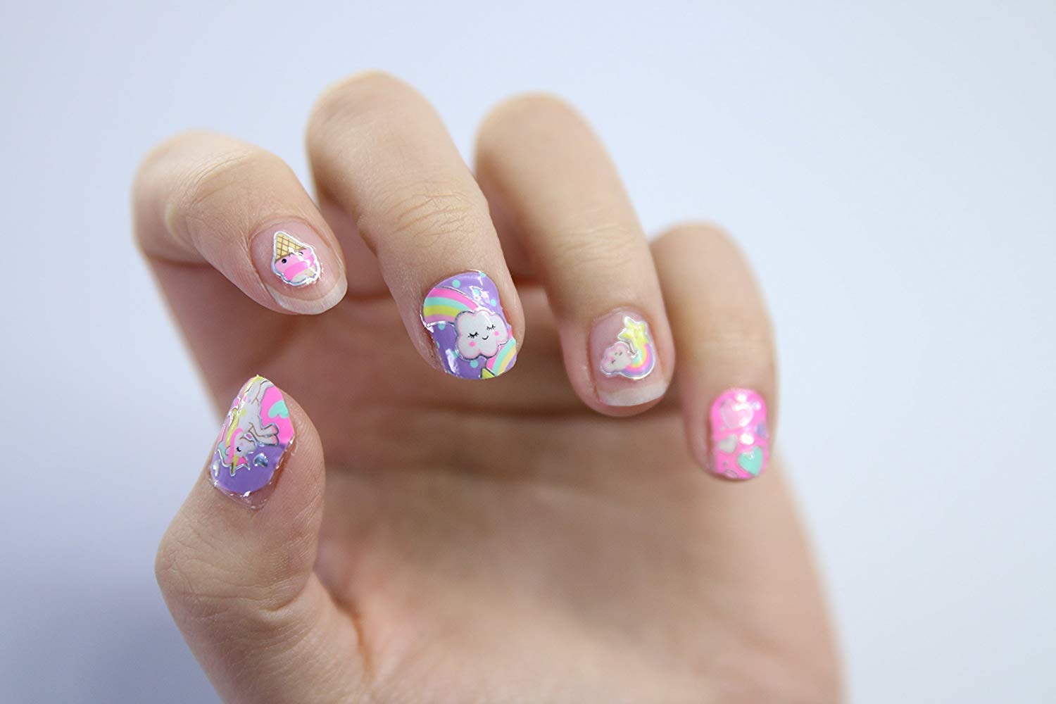 Hot Focus Unicorn Nail Art Glow in the Dark Kit 77 Pieces - Nail Stickers Unicorn and Rainbow Set, Nail Patches, Nail Polish and Nail File - Non-Toxic Water Based Polish image 4