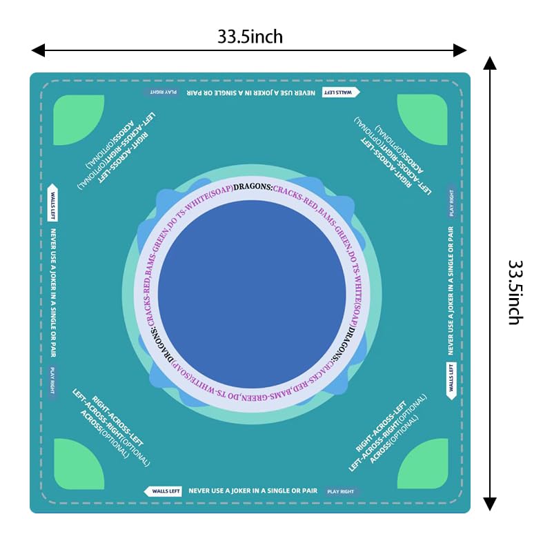 Tapis d'apprentissage Mahjong (83 x 83 cm), tapis de table de mahjong en néoprène antidérapant et réduisant le bruit pour les Américains (vert)