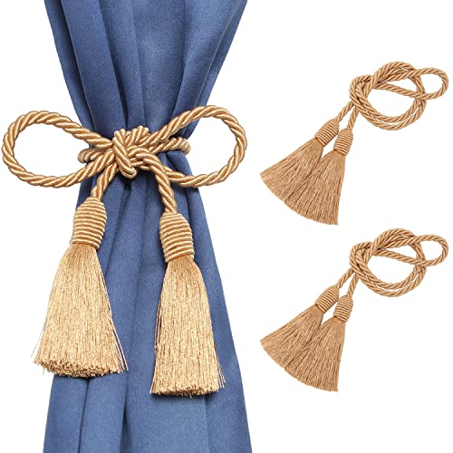 Image of 2 Pack Curtain Tiebacks Handmade Decorative Curtain Holdbacks Rope with Tassel - Gold