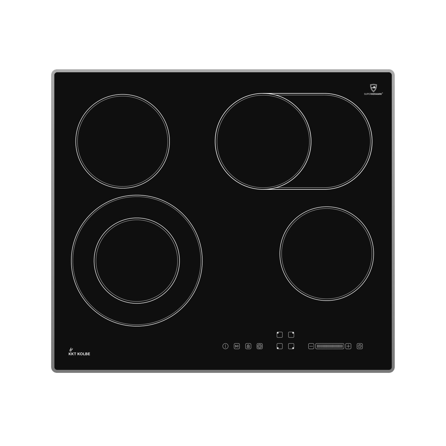 Ceramiczna płyta kuchenna 60 cm | 6,6 kW | 4 strefy gotowania | 9 poziomów mocy | podwójna strefa gotowania i strefa pieczenia | smukła rama ze stali nierdzewnej | CH5901AL