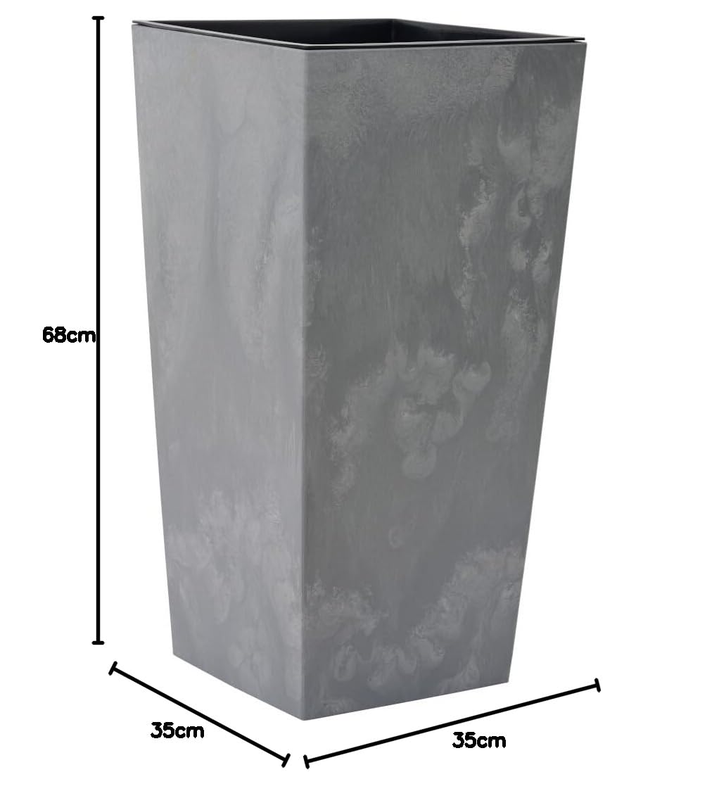 Pflanzgefäße Nizza Stone grau Betonoptik, 35 x 35 x 68 cm Kunststoffgefäß mit Einsatz