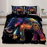 QINYUN India Elephant Duvet Cover Full Size, Trippy Africa Elephant Bedding Set 3 Piece, Exotic Style Comforter Cover 80x90 and 2 Pillow Sham with Zipper Closure
