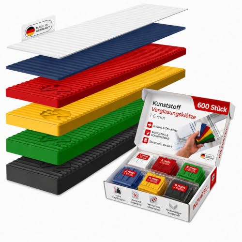INOVATEC Kunststoff Verglasungsklötze 600 Stück | 1-6 mm...