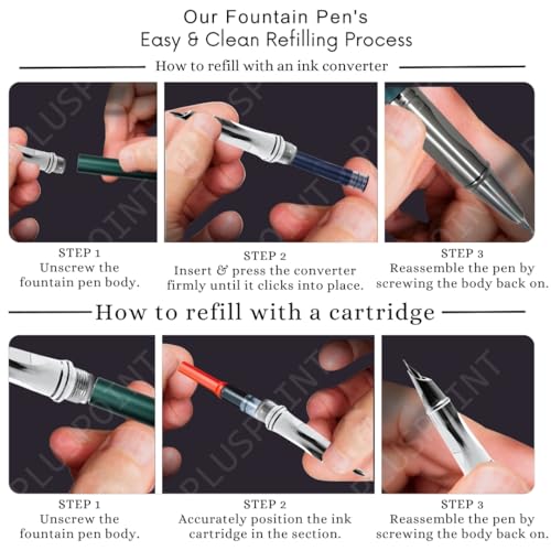 Image of PLUSPOINT Stainless Steel Fountain Pen Stunning Luxury Pen with Metallic Green Finish, Iridium Nib, Pen Gift for Men & Women, Professional, Executive Office, Nice Designer Pens for kids