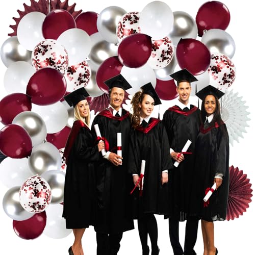 Image of Graduation Party Decorations Maroon /Maroon White Graduation Decorations Class of 2026 /Burgundy White Silver Balloons 60Pcs Burgundy Birthday Wedding