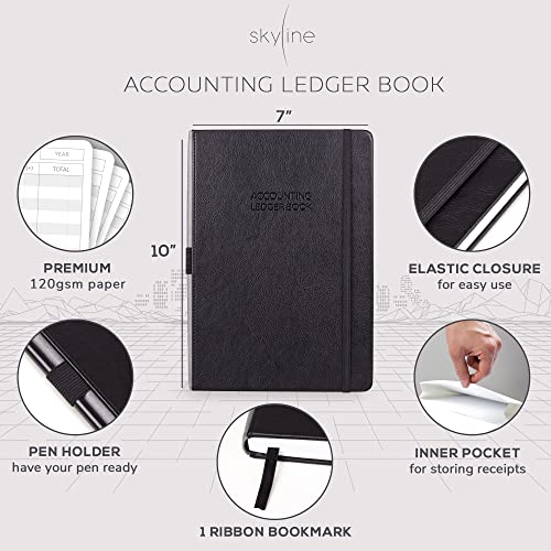 Skyline Accounting Ledger Book – Columnar Log Journal For Personal Use & Small Business Bookkeeping – Expense Log To Track Money Operations – Large Format, 7X10″, 4,712 Entries Total (Black) #TOP1