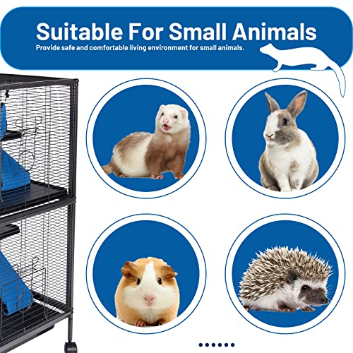 4 Tier Steel Deluxe Small Animal Pet Cage Kit For Guinea Pig Ferret Little Rabbit With Wheels Brakes Hammock 4 Platforms Removable Tray And Ladder With Flannel #TOP3