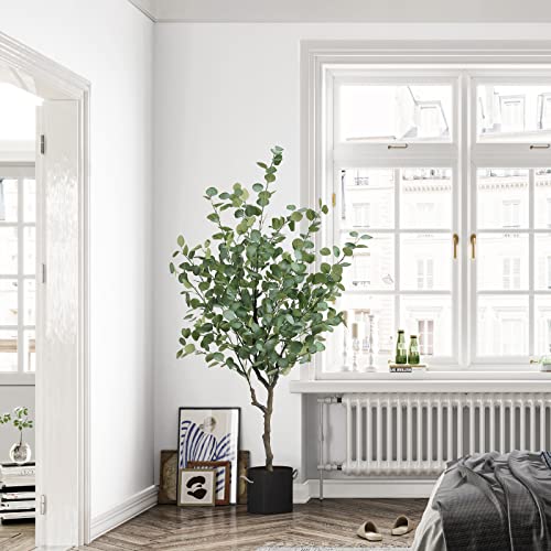 Viagdo Artificial Eucalyptus Tree 5Ft Tall 368 Silver Dollar Leaves Plants Fake Eucalyptus Stems Silk Plants For Living Room Decoration Modern Artificial Tree Home Party Wedding Decor Indoor #TOP7
