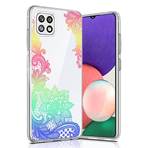 Coque de protection pour Samsung Galaxy A22 5G - Ultra fine - Transparent - Original - En silicone - Pour Samsung A22 5G - Avec fleurs - Motif mandala - Anti-rayures - Anti-chocs Cover