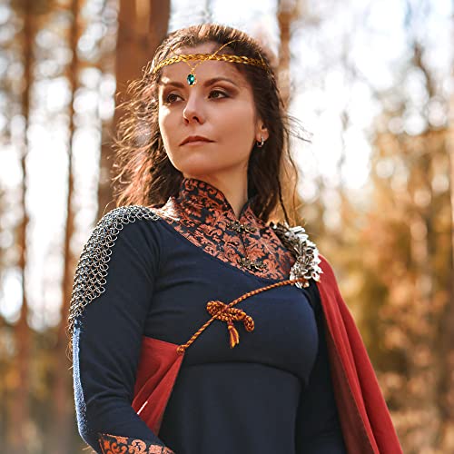 Coteeza Fairy Circlet Crown Viking Celtic Headpiece Gold Headband Tiara With Pendant V-Sharp Braided Hair Decoration Green Rhinestone Wreath For Renaissance Masquerade Carnival #TOP1