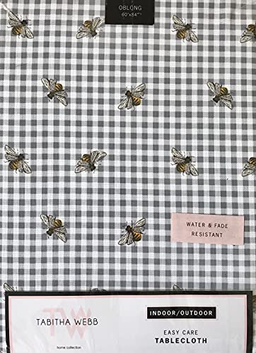 Cyoidai Webb Easy Care Indoor Outdoor Tablecloth Bumble Bees On A Gray And White Checked Striped Gingham Pattern | 60" X 84" #TOP12