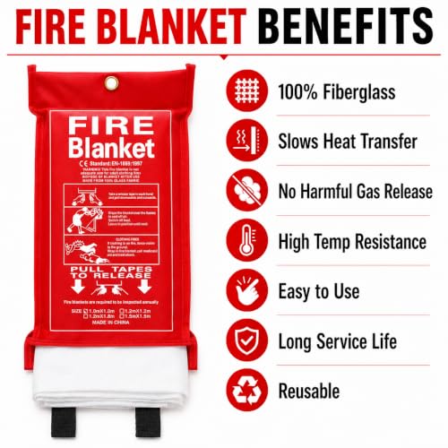 Image of 4 Pack,40 inchx40 inch,Emergency Fiberglass Fire Blanket,Fire Suppression,Hooks | Easy Pull Tabs,No Mess After Use,No Expiration,Quick Emergency Response,Compact,Reusable,Kitchen,Grill,Camping,RV,Home,Garage