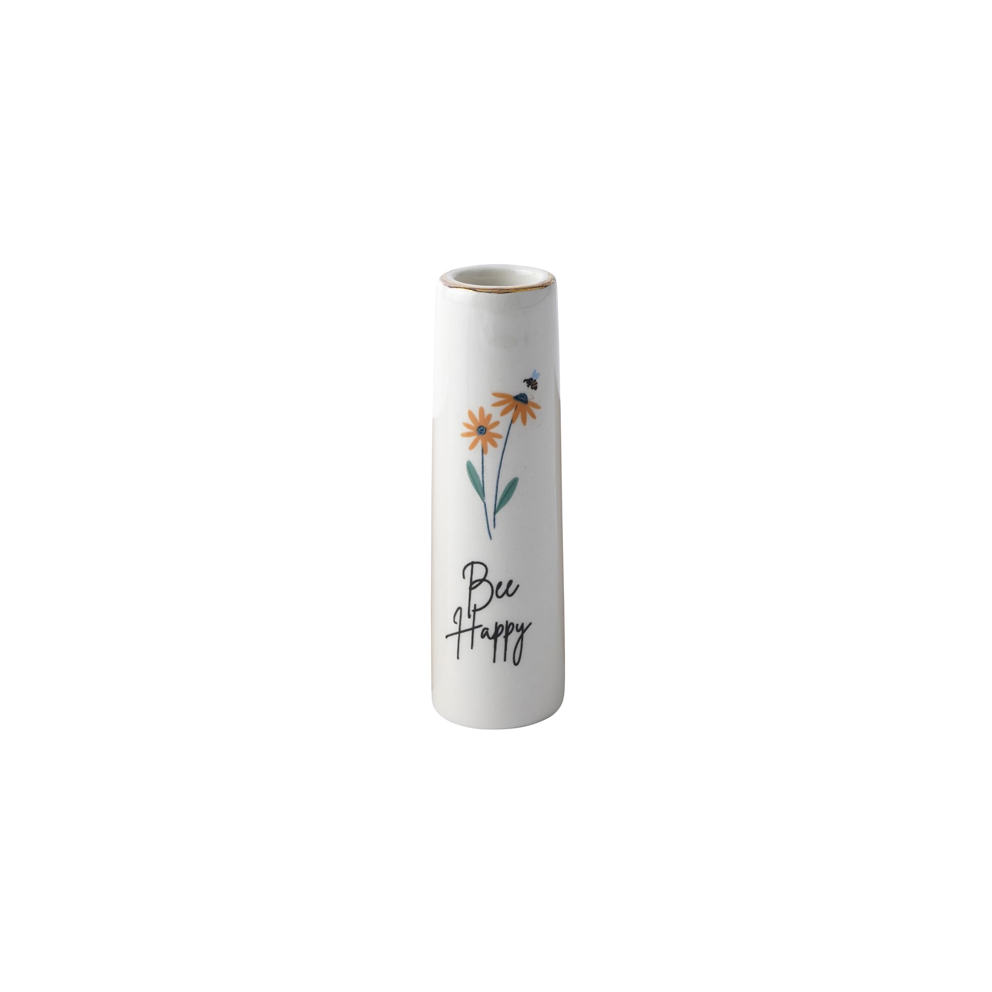 Cgb Giftware White | Just Smile 'Bee Happy' Ceramic Bud Vase | Keepsake | Flower Vase | Home Decor | Gift Box | Gb07630