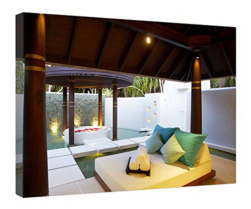 Impression sur toile Anantarra Kihavah cabine de plage bois déco murale Maldives