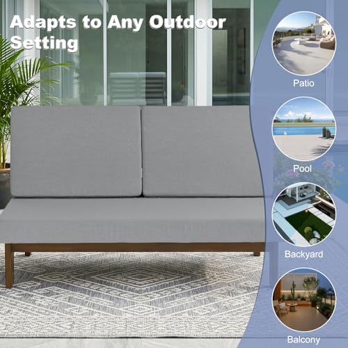 Image of Pia Ricoo 1-Piece Patio Furniture Set, Outdoor Wood Sofa with 4.5-Inch Thick Cushions, All-Weather Conversation Set for Backyard, Deck, Lawn - Gray