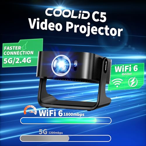 Image of [Compatible with Netflix & Support 4K] 1080P HD Mini Projector Dual Band WiFi6 5G and BT 5.4 Auto Focus & Obstacle Avoidance Portable Outdoor Projector, 270 Adjustable Stand for Home Movie - Black