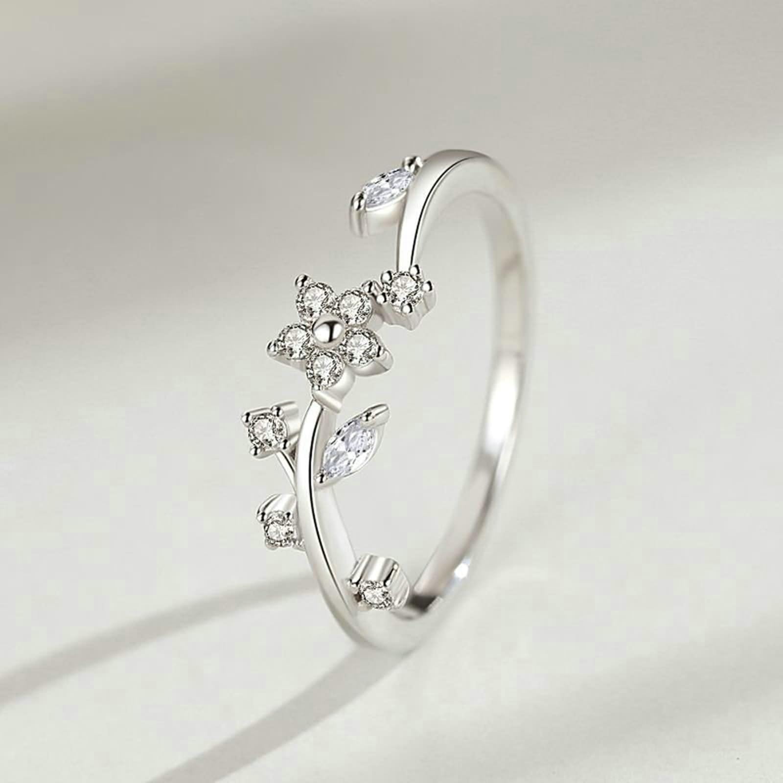 Fede nuziale unisex, anelli di promessa per donne, fiore con moissanite, set di gioielli da donna