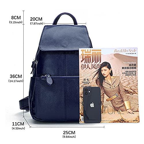 Image of 15 Colors Real Soft 100% Genuine Leather Women Backpack Fashion Ladies Travel Bag Preppy Style For Woman (Dark Blue)
