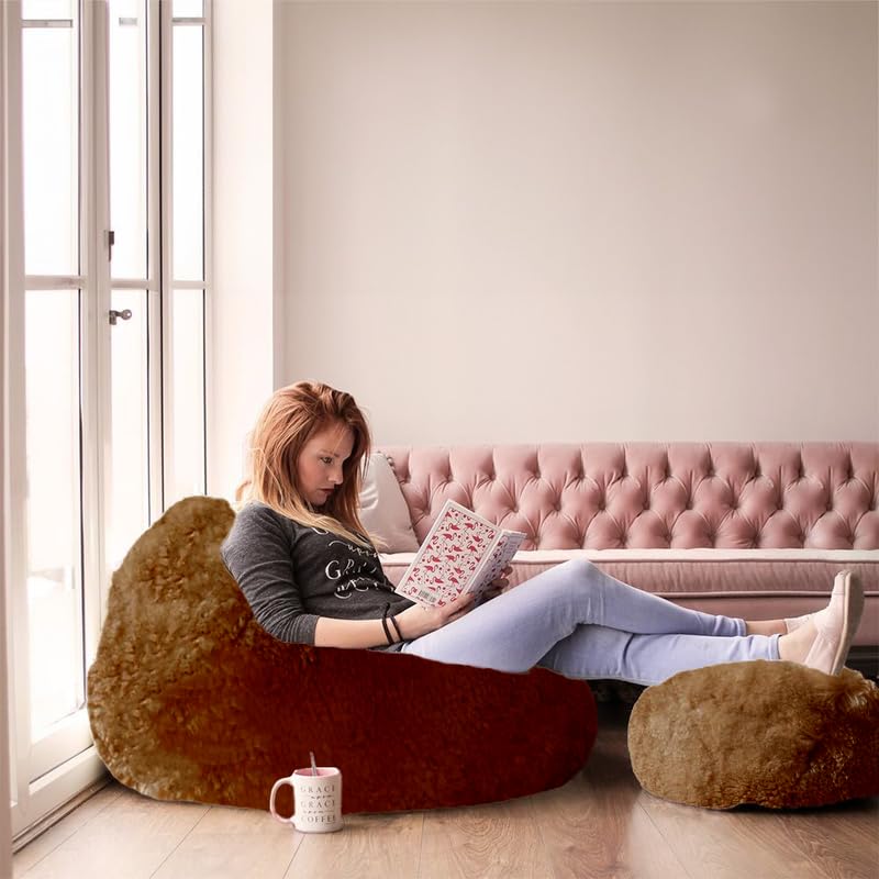 Biggie Bean 6XL Bean Bag Cover - Imported Premium Fur Bean Bag Sofa : with Free Cushion and Footrest - Unmatched Softness and Luxurious Comfort (Matching Color : Soft Fur, Brown)-image-42