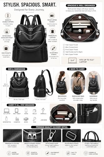 Image of Leather Backpack for Women | Large Capacity | College and Office use | PU Leather | shoulder bag for Ladies,