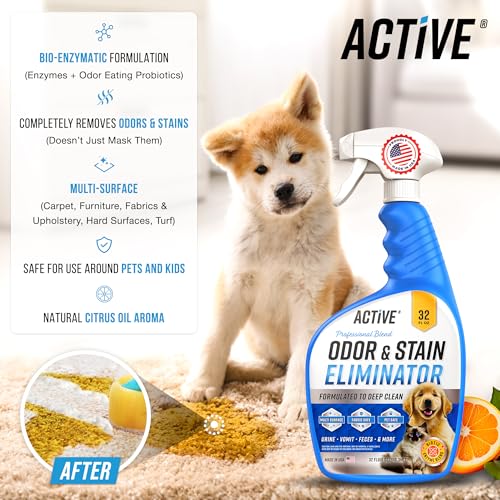 Pet Odor and Stain Eliminator - 32 oz ACTIVE Enzyme Cleaner for Dog & Cat Urine, Stain Remover Spray for Carpet, Upholstery, Hardwood, Spot Cleaning, Deodorizer for Dogs Cats Pets - Natural Citrus Oil - Image 3