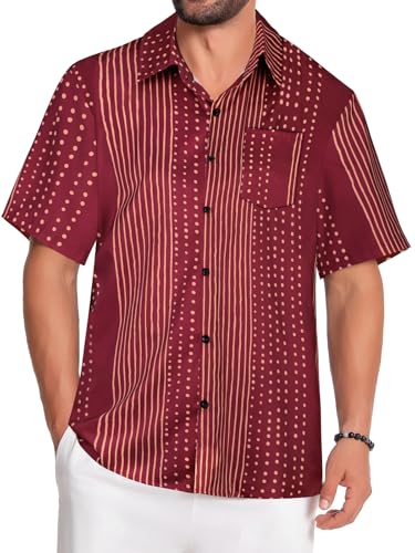 Image of Men Hawaiian Shirt Short Sleeve Summer Beach Button Down Shirts with Pocket