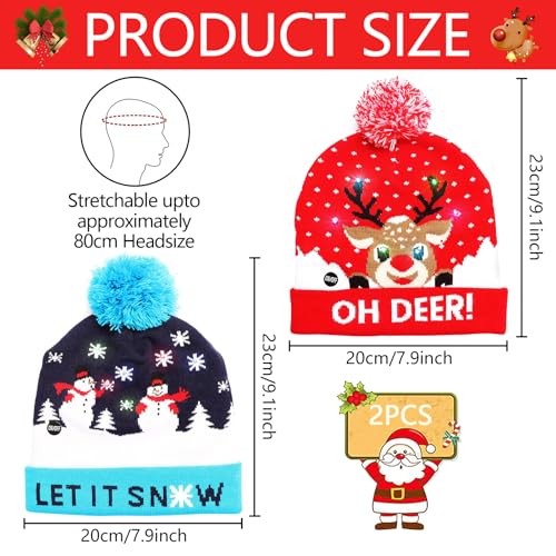 LED Weihnachtsmütze, LED Leuchten Hut Mütze Stricken,...